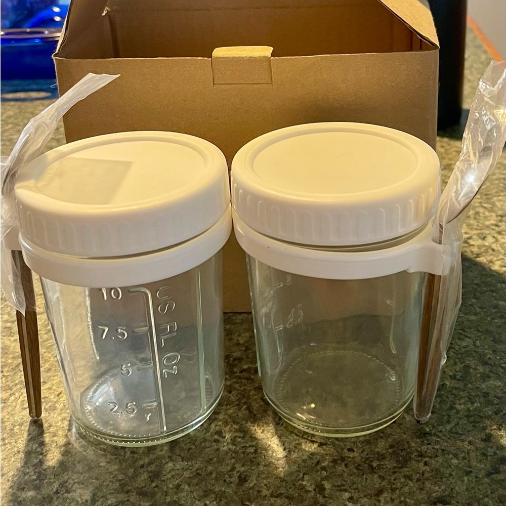 2 Brand New Glass Oat Jars with Spoons and Lid!